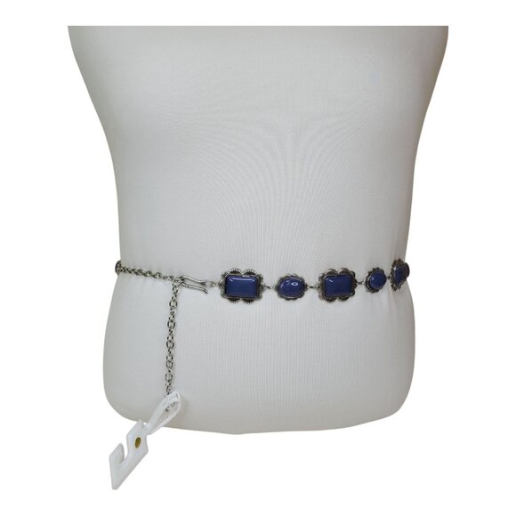 Haute Hippie Blue Stone Concho Chain Belt Silver One Size 41" Long - Picture 3 of 10
